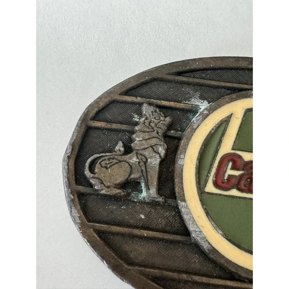 Vintage Castrol Oil Belt Buckle‎ Metal Automotive Racing Logo Lions Patina